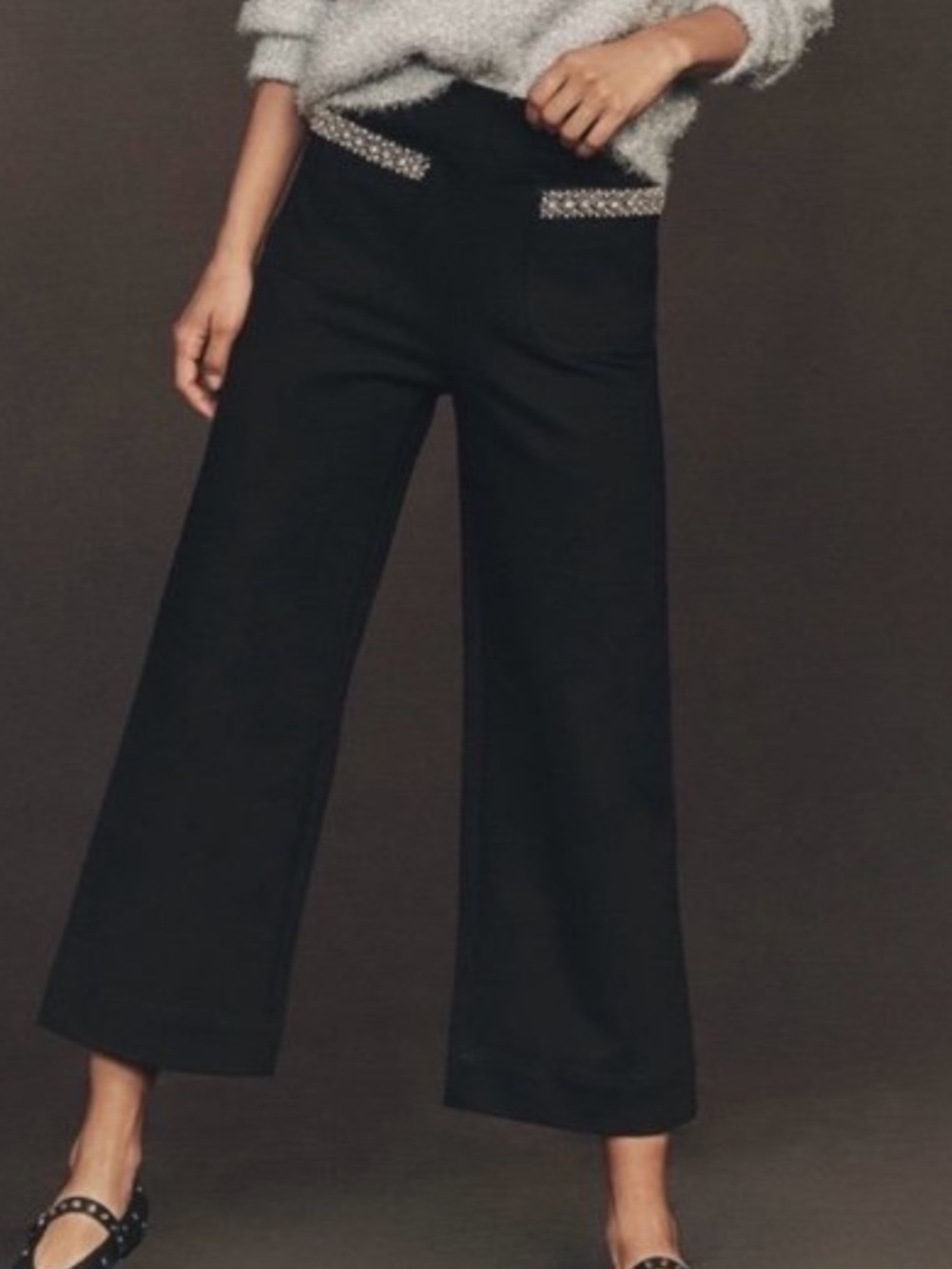 Anthropologie Maeve The Colette Rhinestone Pocket Cropped Wide-Leg Pants
